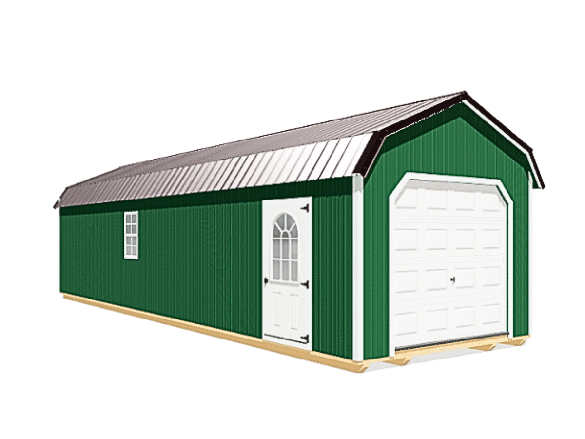 3D rendering of a green 12x36 prefab garage for sale in va