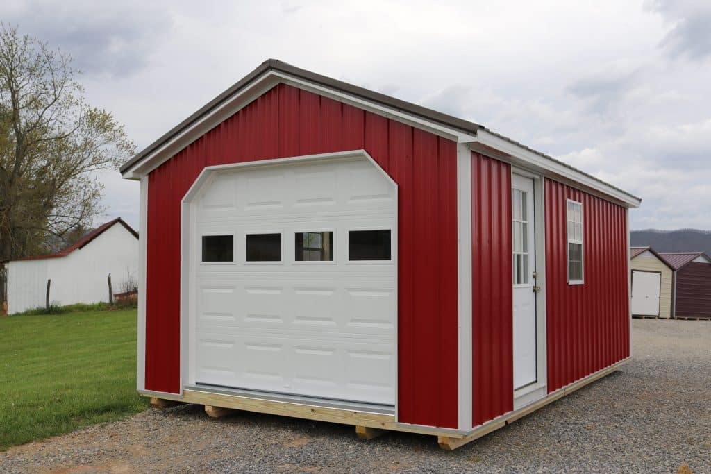 red large storage shed 