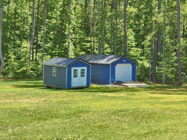 Blue Metal A Frame Shed