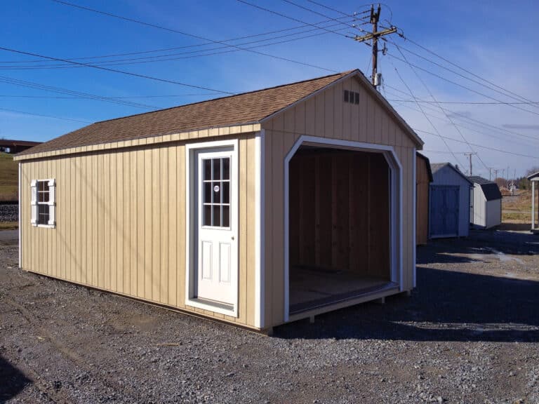 brown wooden garage from premier building solutions