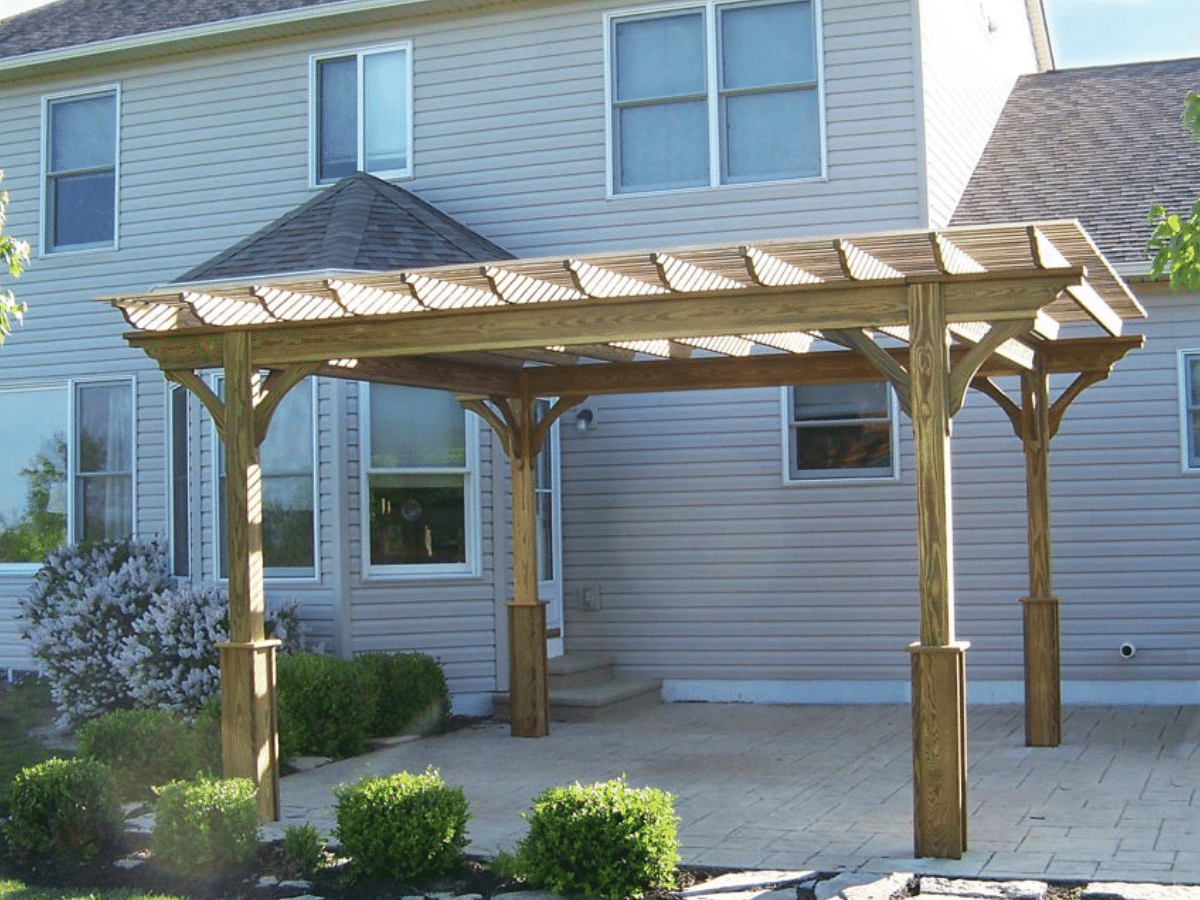 wood pergolas connected to a house for shade in va