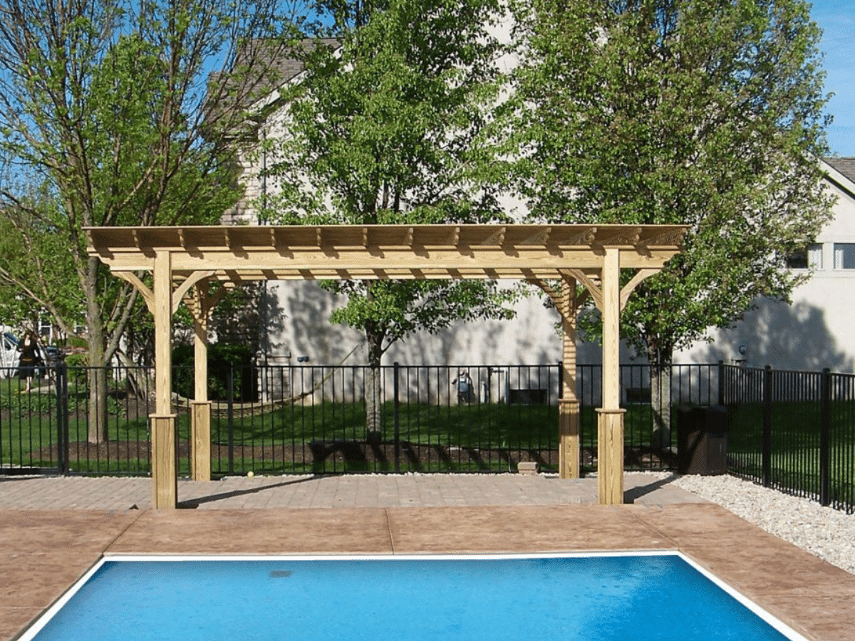 pergola by a pool outside on a patio in virginia