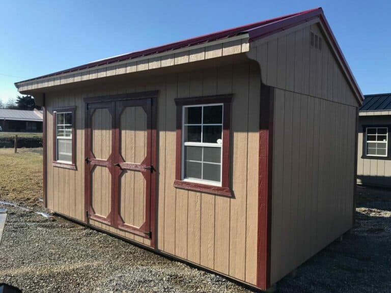 brown quaker shed on a sales lot in southwest va