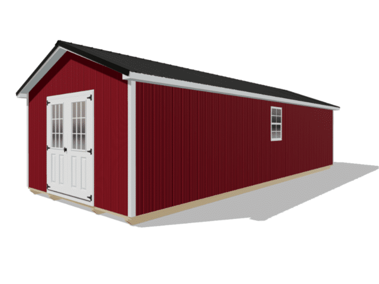 3D rendering of a red a-frame 14x32 sheds