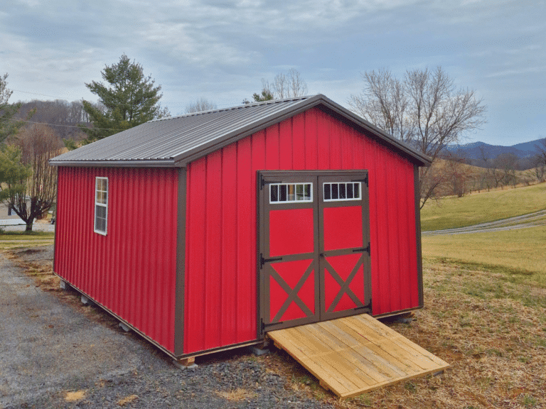 red metal a frame shed delivered to wytheville VA my Premier building solutions