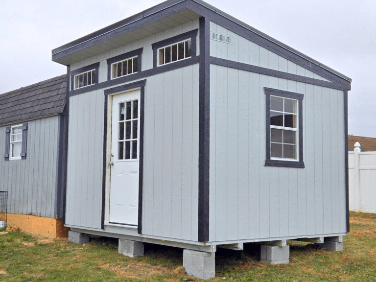 grey studio shed delivered in max meadows from premier building solutions