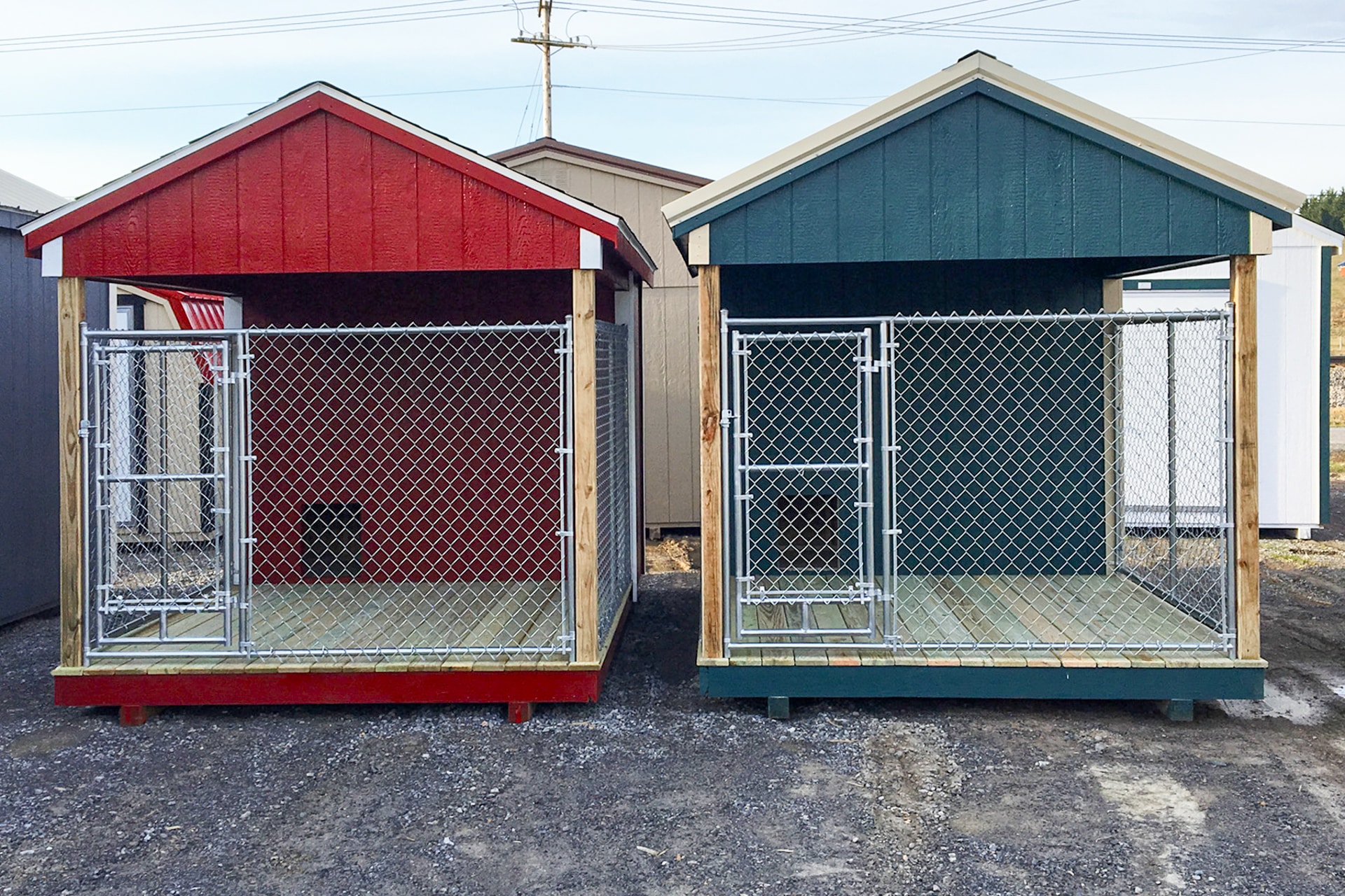 red and blue prefab dog kennels from premier building solutions in bluefield va