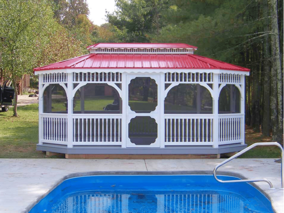 vinyl gazebo by a pool from Dublin va